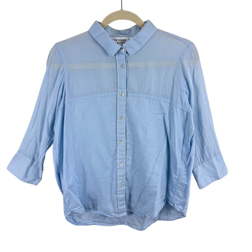 Gretchen Scott 100% Cotton Womens Light Blue Button Down Shirt Size L